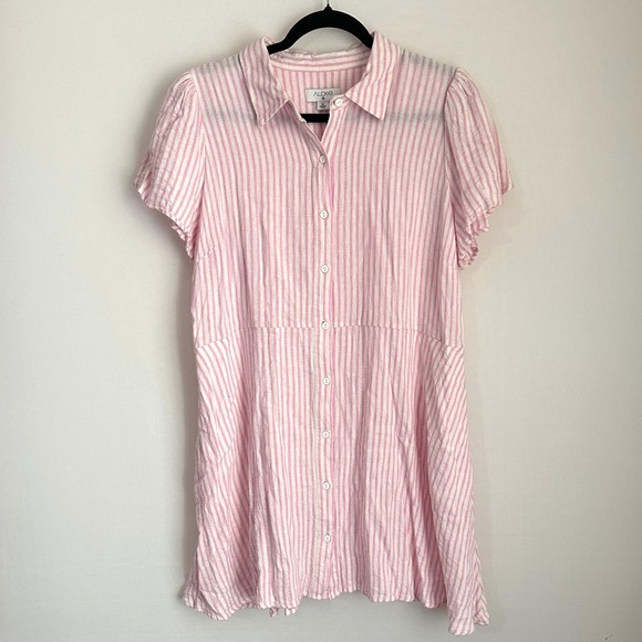 Alexis Linen Blend Pink Striped Button Down Shirt Dress Short Sleeve Casual XL - Picture 2 of 10